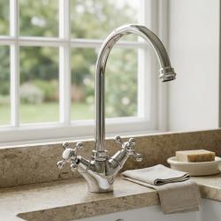Aquanello Heritage Ascot Classic Kitchen Nostalgic Kitchen Faucet Chrome with Round Spout CR-4003-HA
